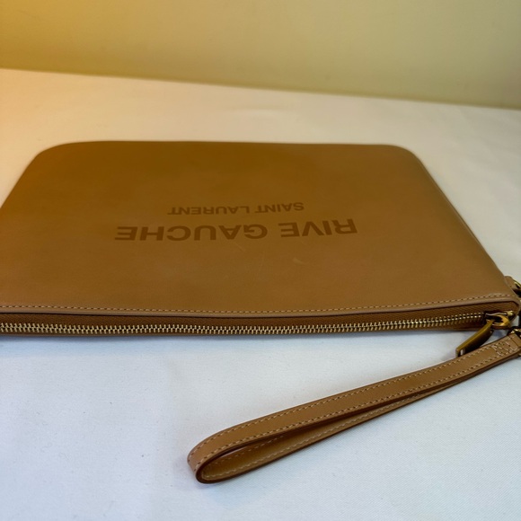 Saint Laurent Rive Gauche Zip Clutch Calfskin Camel NWOT COA - Picture 9 of 14